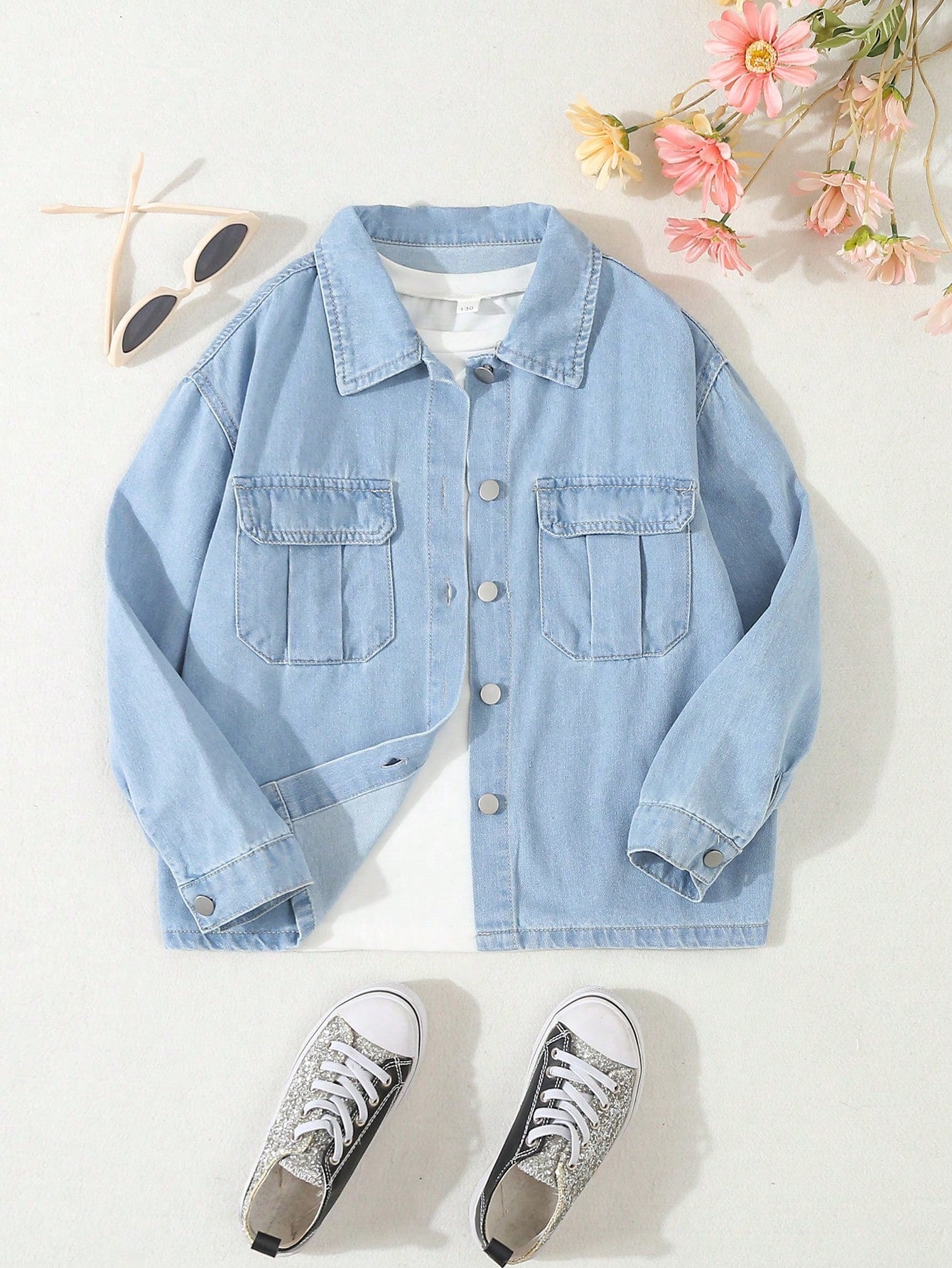 Tween Girl Casual Fashionable Pink Denim Jacket, Suitable For Autumn