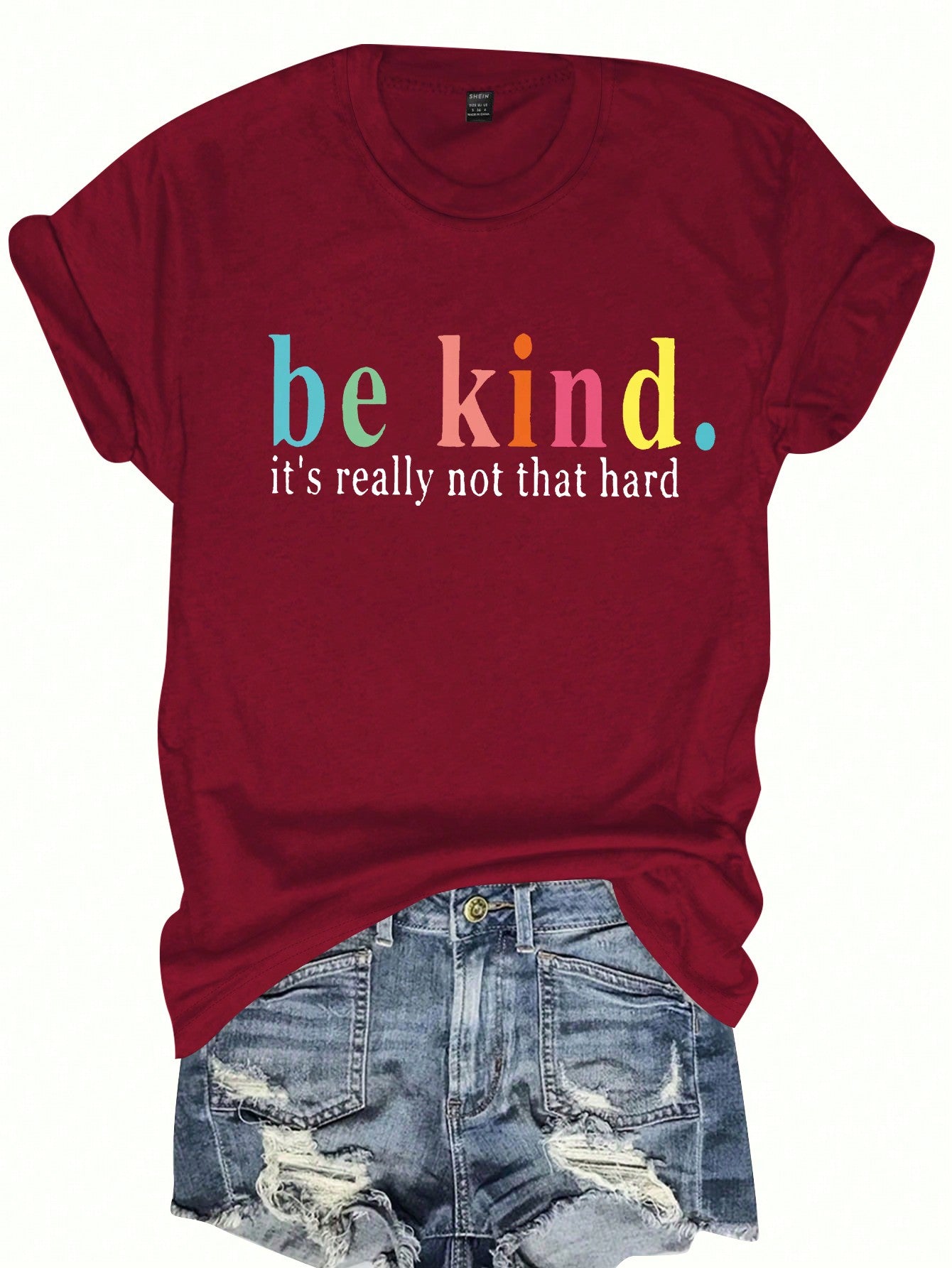 Plus Size Women's Round Neck Short Sleeve T-Shirt With Slogan Print, Be Kind It's Really Not That Hard