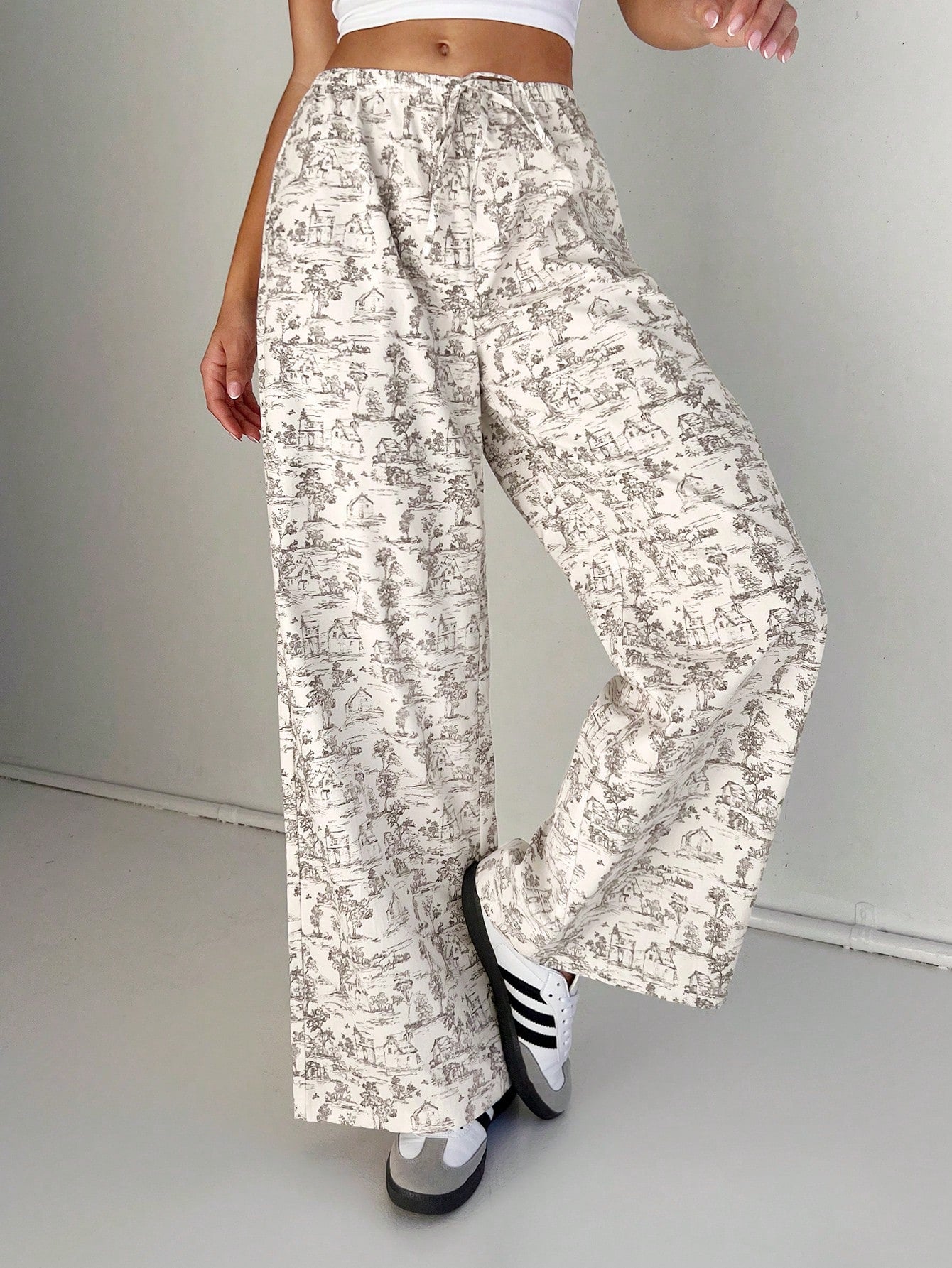 Women's Leopard Printed Drawstring Long Pants