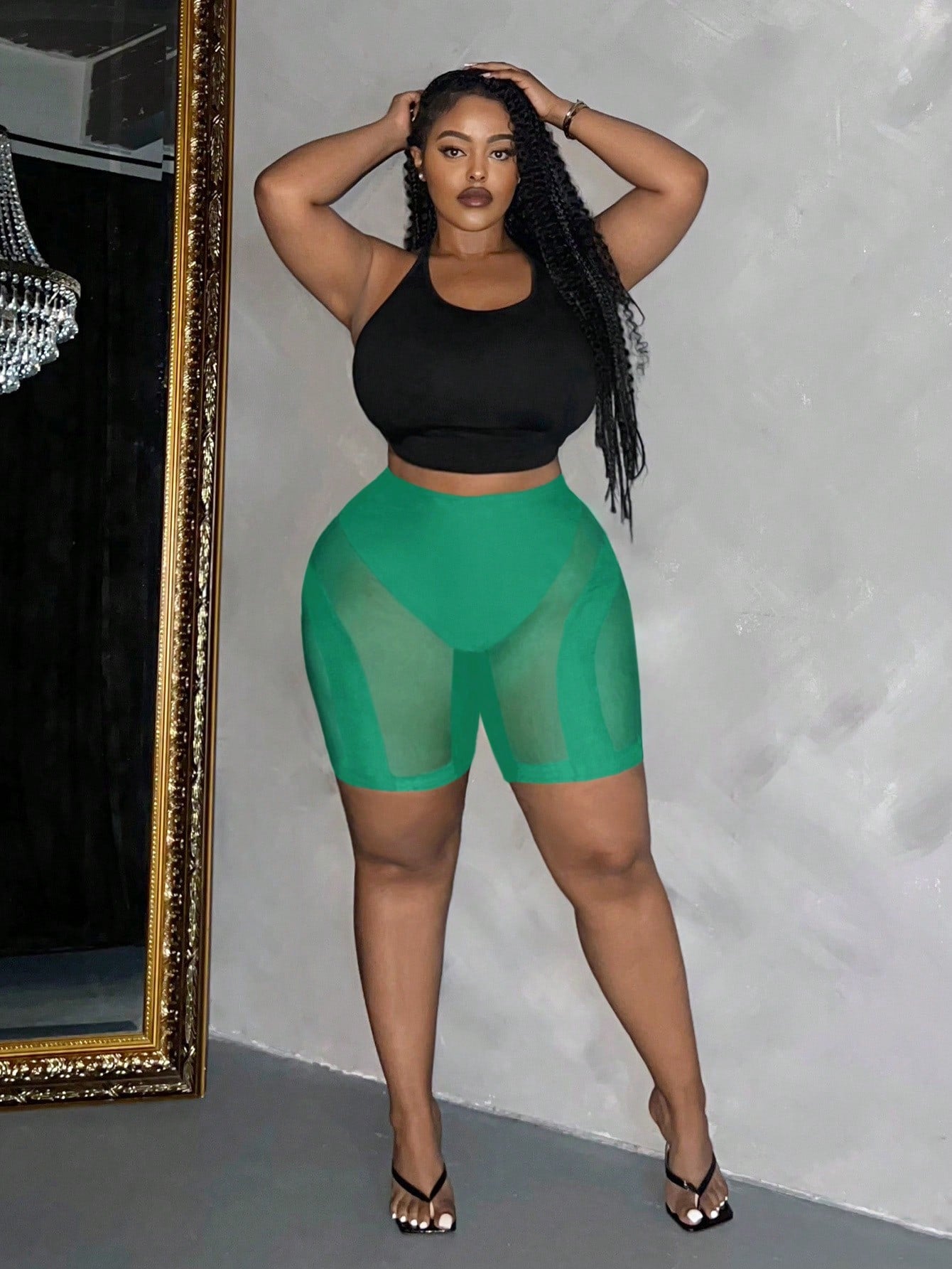 Sexy Tight Fit Mesh Splice Cycling Shorts For Plus Size Party Or Music Festival