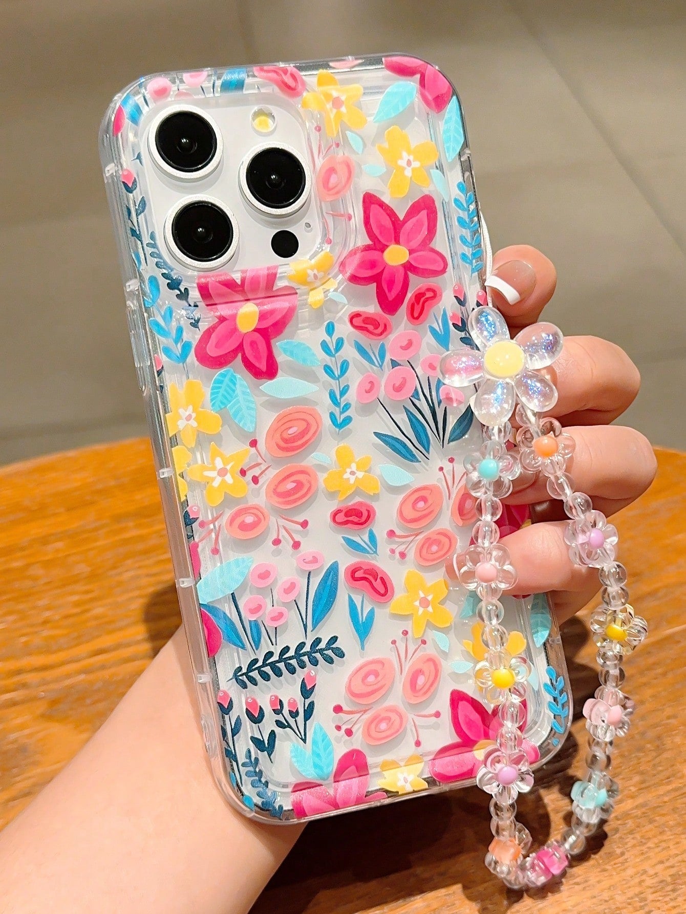 Floral 1pc Colorful Flower Pattern Transparent TPU Shockproof Airbag Anti-Drop Anti-Fingerprint Phone Case, Compatible With IPhone