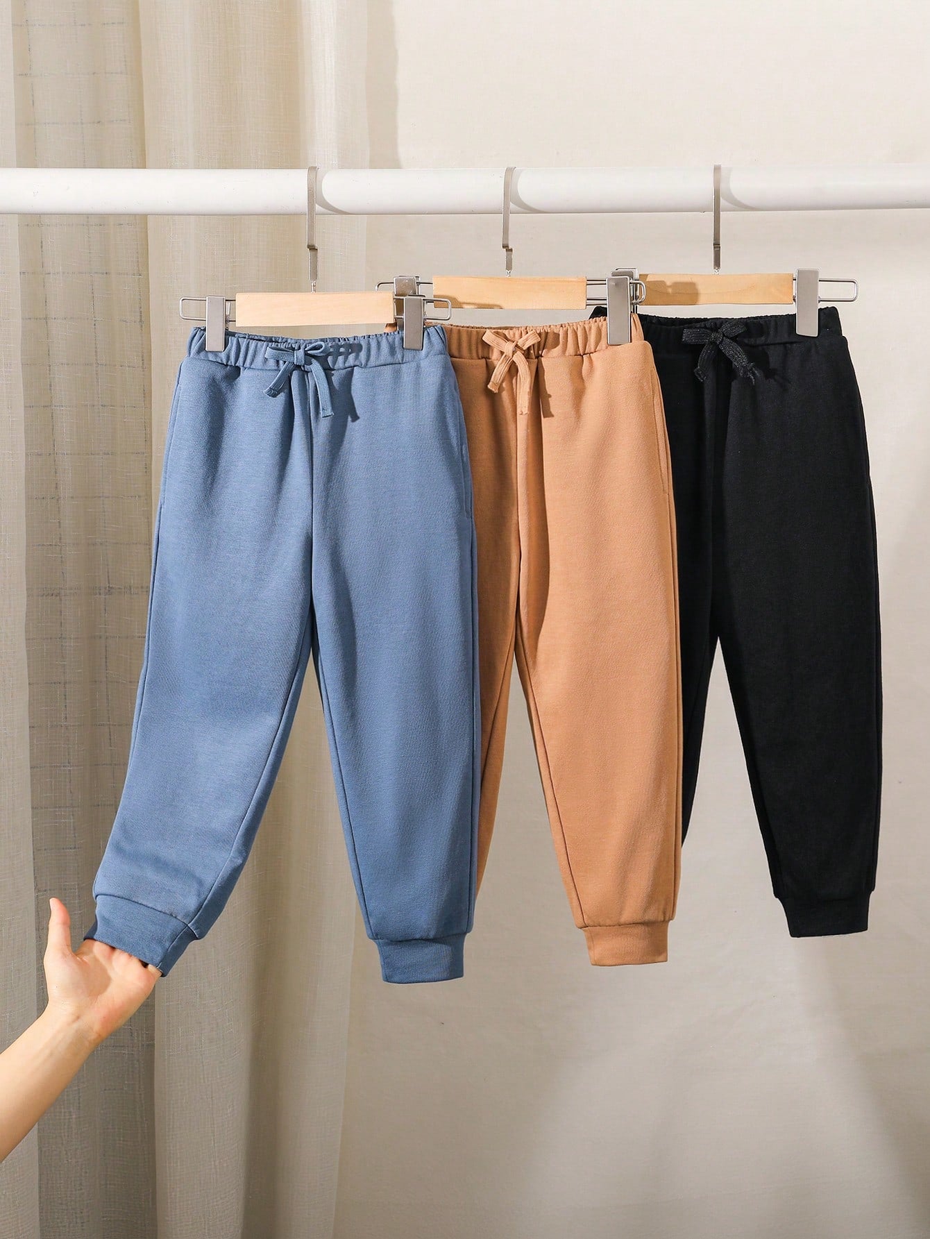 Buy 3 Get 2 Free! 3pcs/Set Knitted Jogging Pants For Young Boys, Casual Academy Style, Solid Color, Loose Fit, Elastic Waistband, Multiple Colors Available, 1 Pant For Each Of 3 Colors