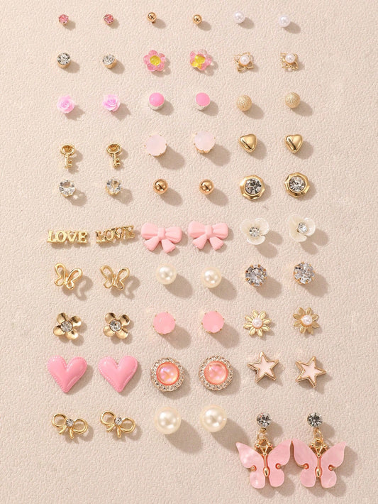 30 Pairs Colorful Fashionable Cute And Sweet Style Children's Earrings Set