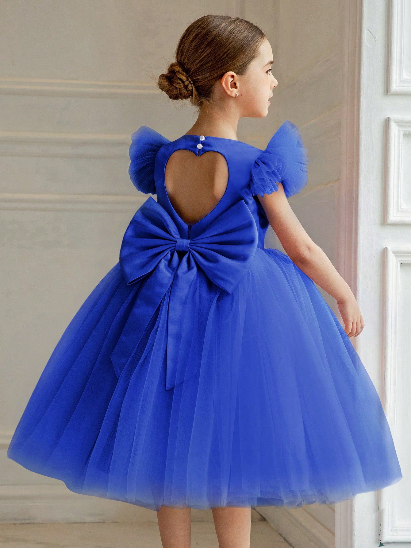 Young Girl Flutter Sleeve Butterfly Net Princess Dress Suitable For Birthday Party, Dancing, Festival, Formal Occasions, Flower Girl, Wedding