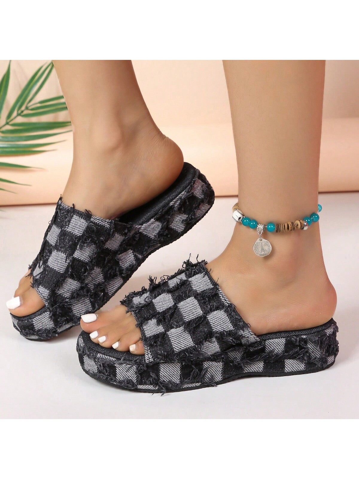 Women's Thick-Soled Slippers/Shoes/Outdoor Wedge Heel Sandals, Fashionable Allover Print, Summer Casual Beach Shoes