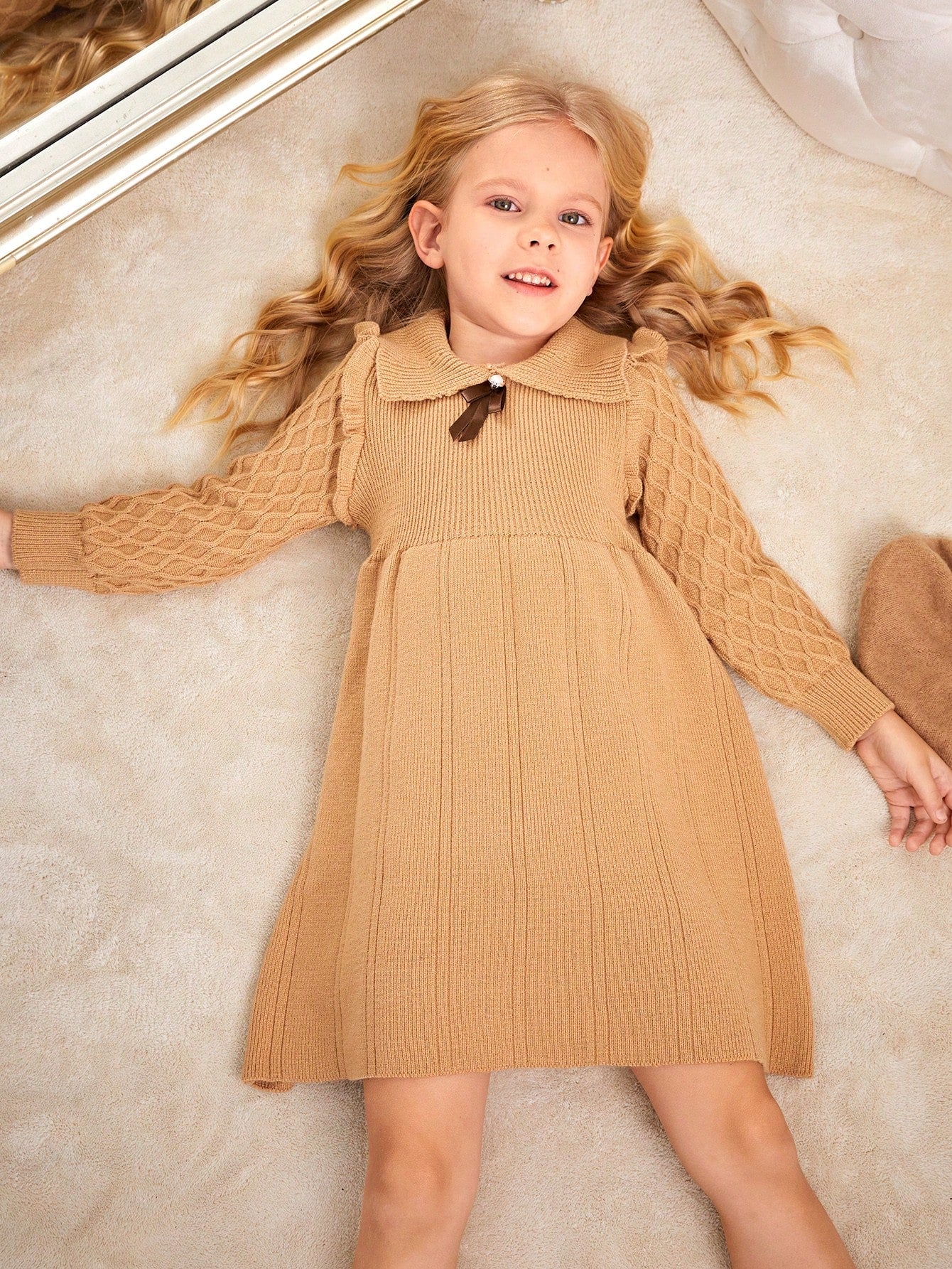 Young Girls' Solid Color Simple Daily Wear Sweater Dress