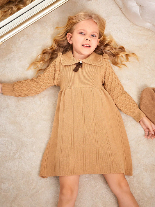 Young Girls' Solid Color Simple Daily Wear Sweater Dress