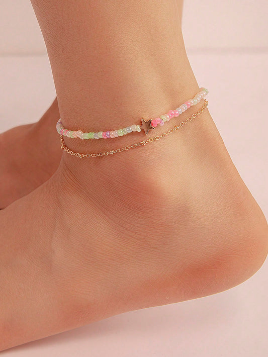 1pc Multilayer Sweet & Cute Star Decor Foot Chain Ankle Chain For Girls, Random Color