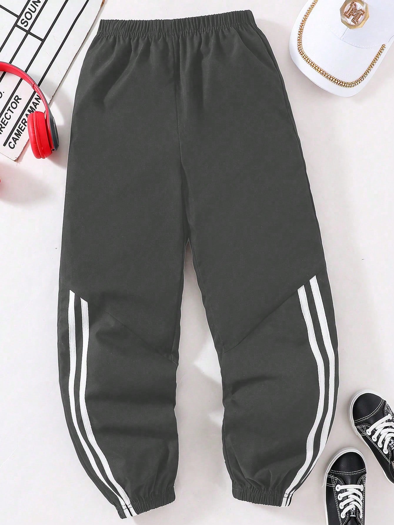 Tween Boys' All-Match Irregular Striped Printed Pants With Side Stripes