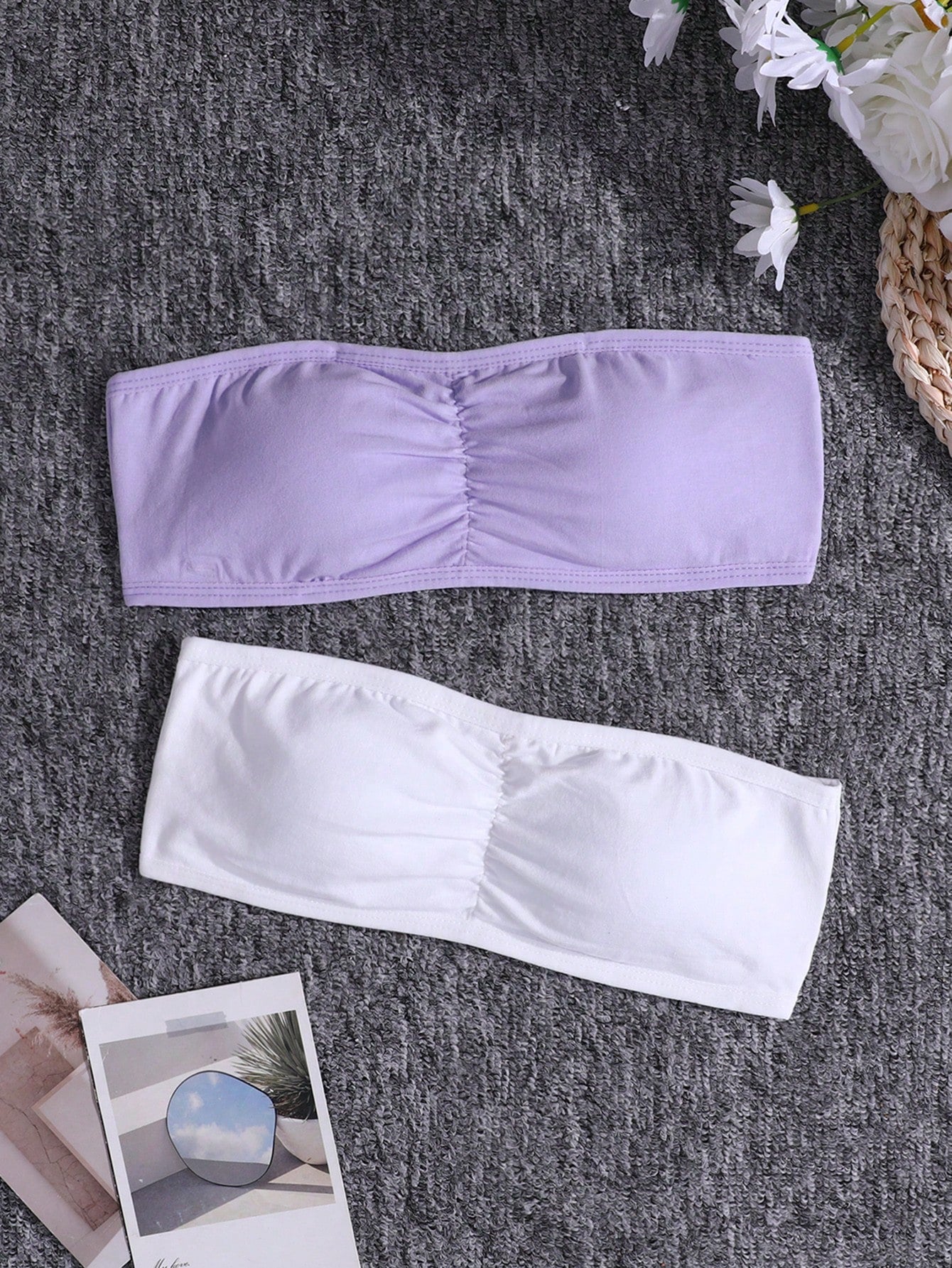 2pcs Knit Comfort Bandeau Bra With Chest Cotton Pad,Wireless Casual Bralette For Tween Girls