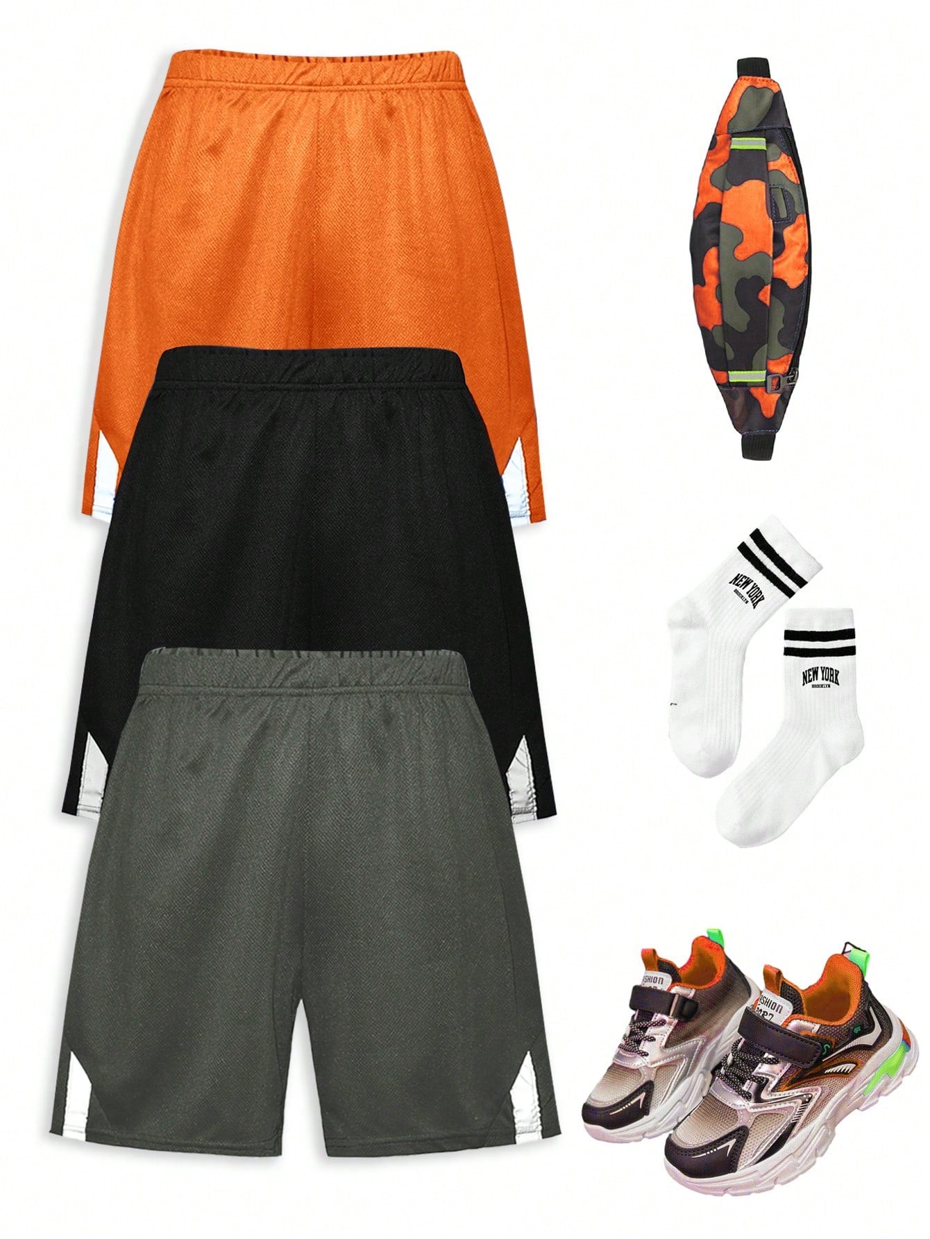 3pcs Loose Casual Sports Knit Solid Color Shorts Set For Tween Boys