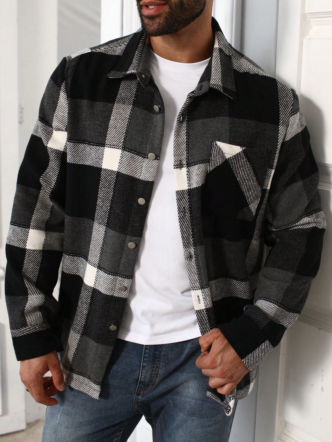 Men's Plaid Single Breasted Long Sleeve Plus Size Jacket & Coat