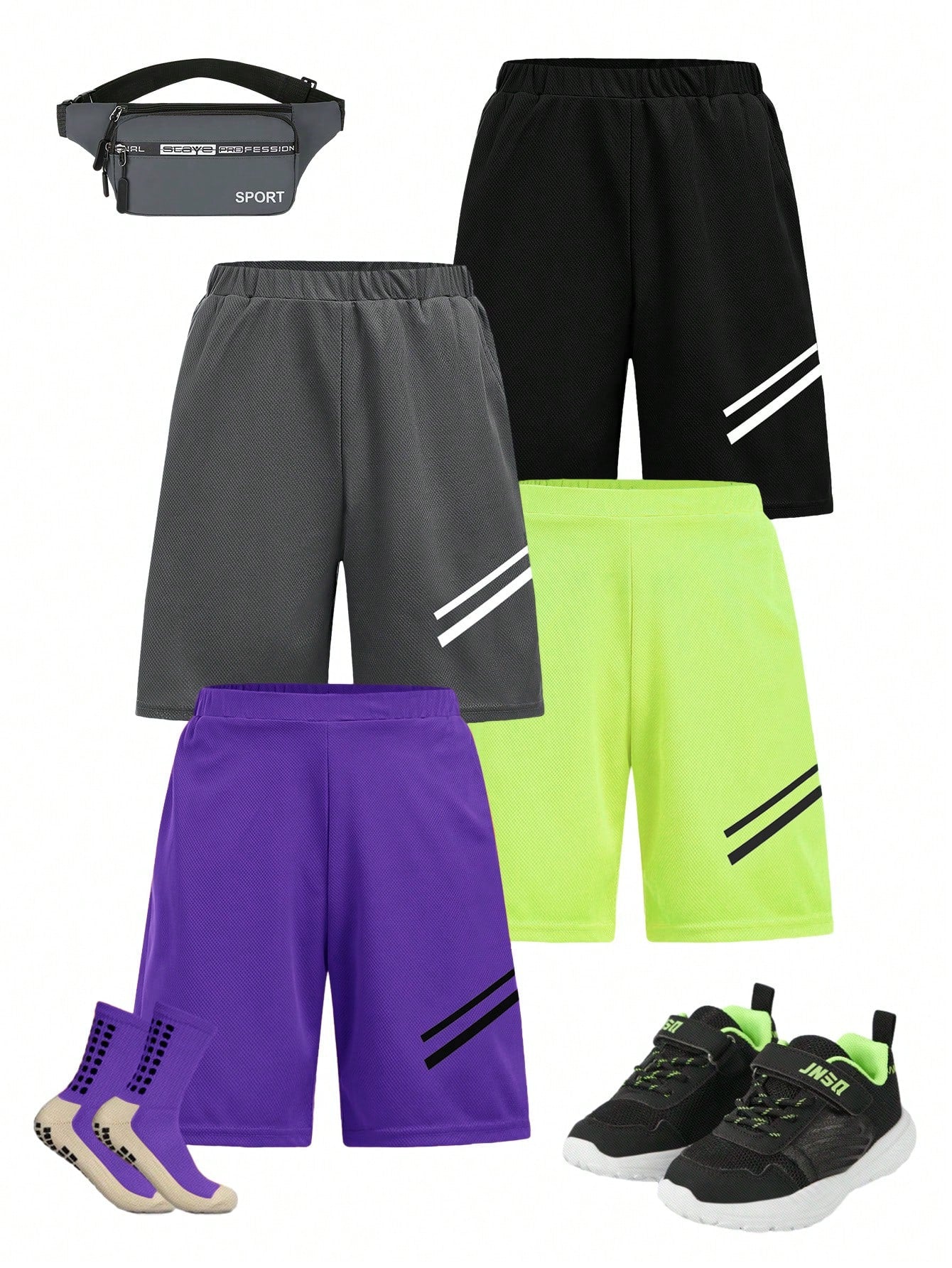 Tween Boy Four-Piece Set Of Color Block Loose Breathable Sport Shorts