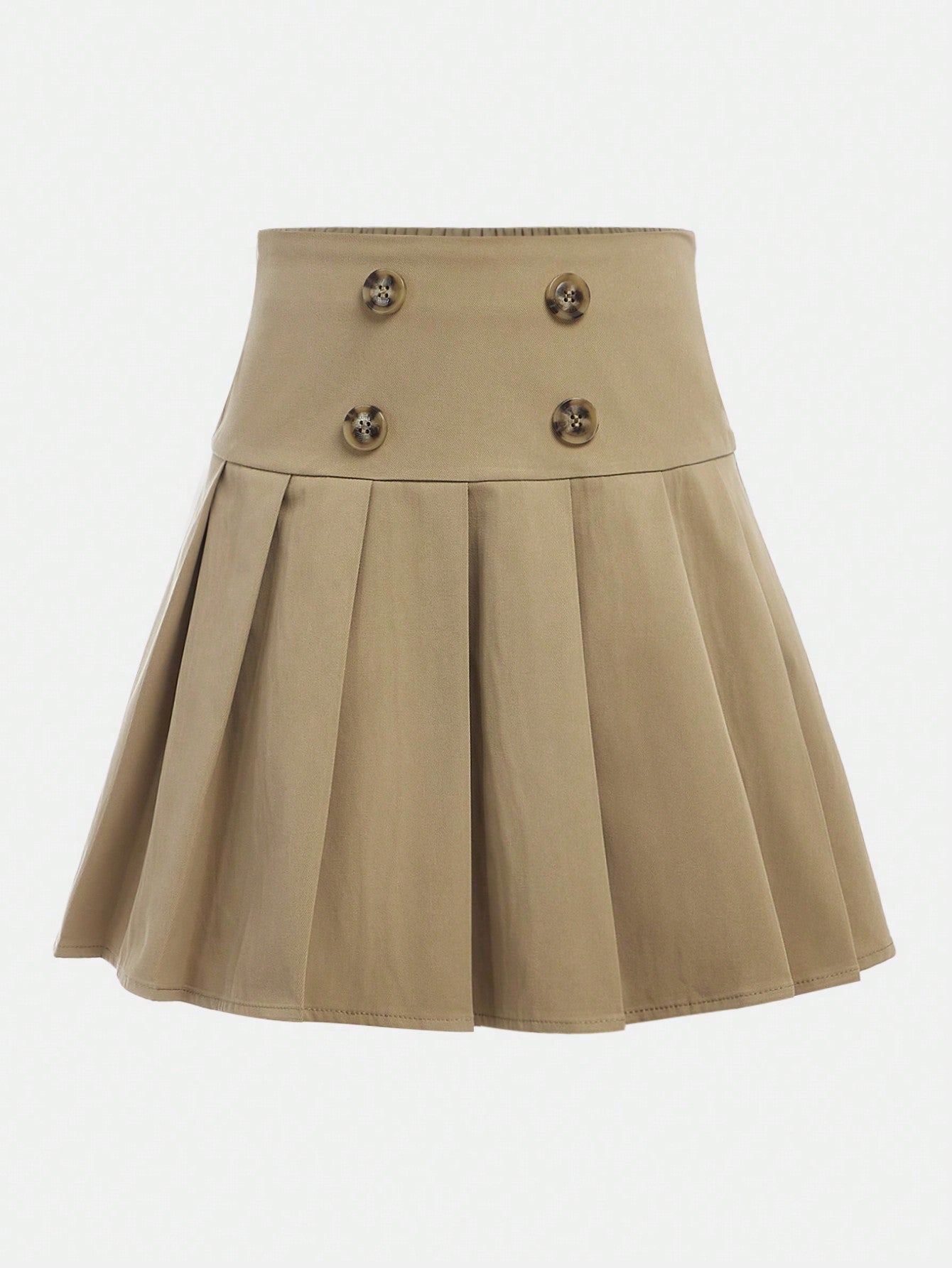 Tween Girl Casual High Waist Everyday Academy Style Woven Solid Color Pleated Skirt