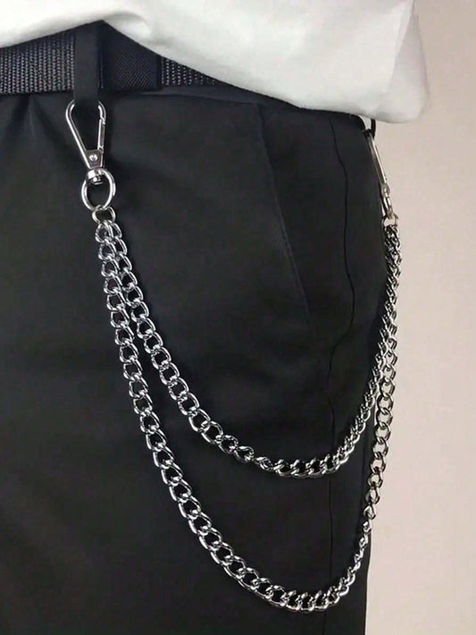 1pc New Pants Chain, Simple Retro Design, Fashion Men's Pants Chain Jeans Chain Punk Hip-Hop Pants Chain Waist Chain , Double Chain Design Fashionable And Practical, Suitable For A Variety Of Trouser Type