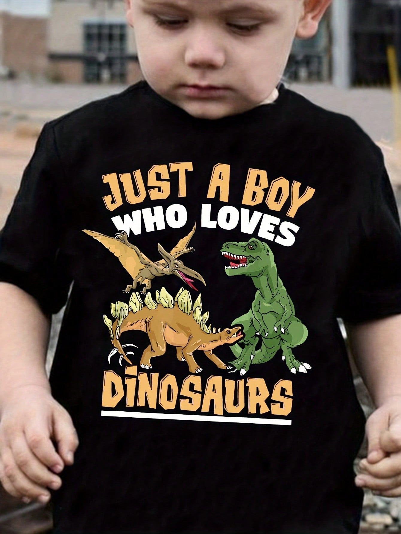 Young Boy Casual Dinosaur Printed Letter Cartoon Short Sleeve T-Shirt, Summer