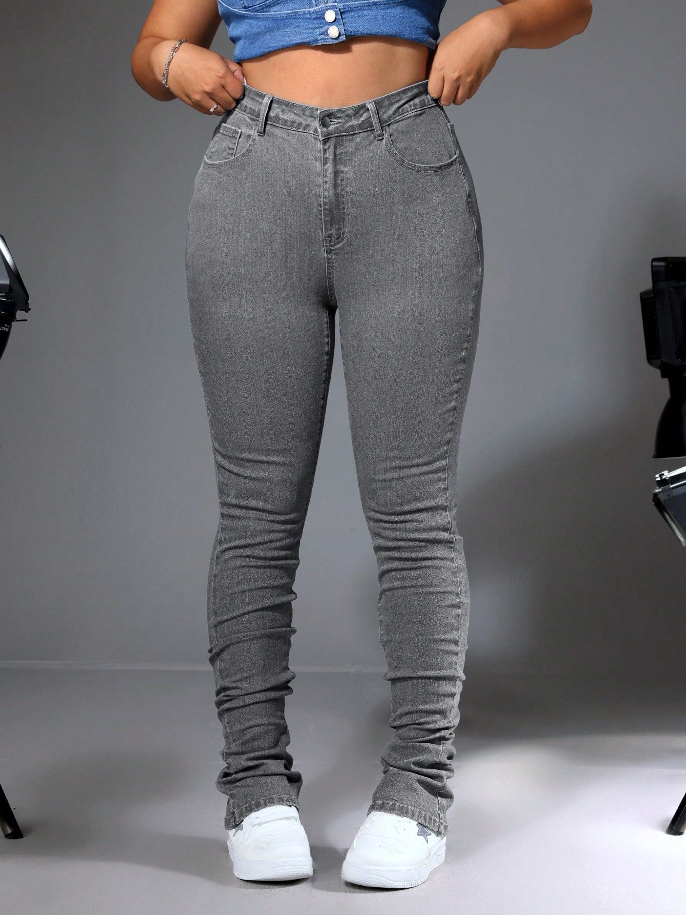 Plus Size Solid Color Skinny Jeans For Daily Wear, Simple And Casual