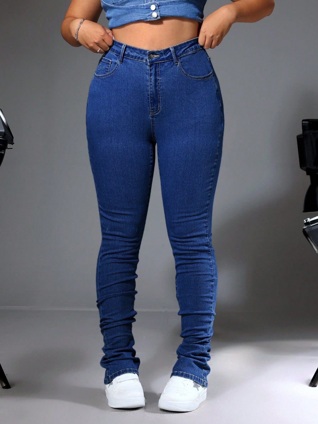 Plus Size Solid Color Skinny Jeans For Daily Wear, Simple And Casual