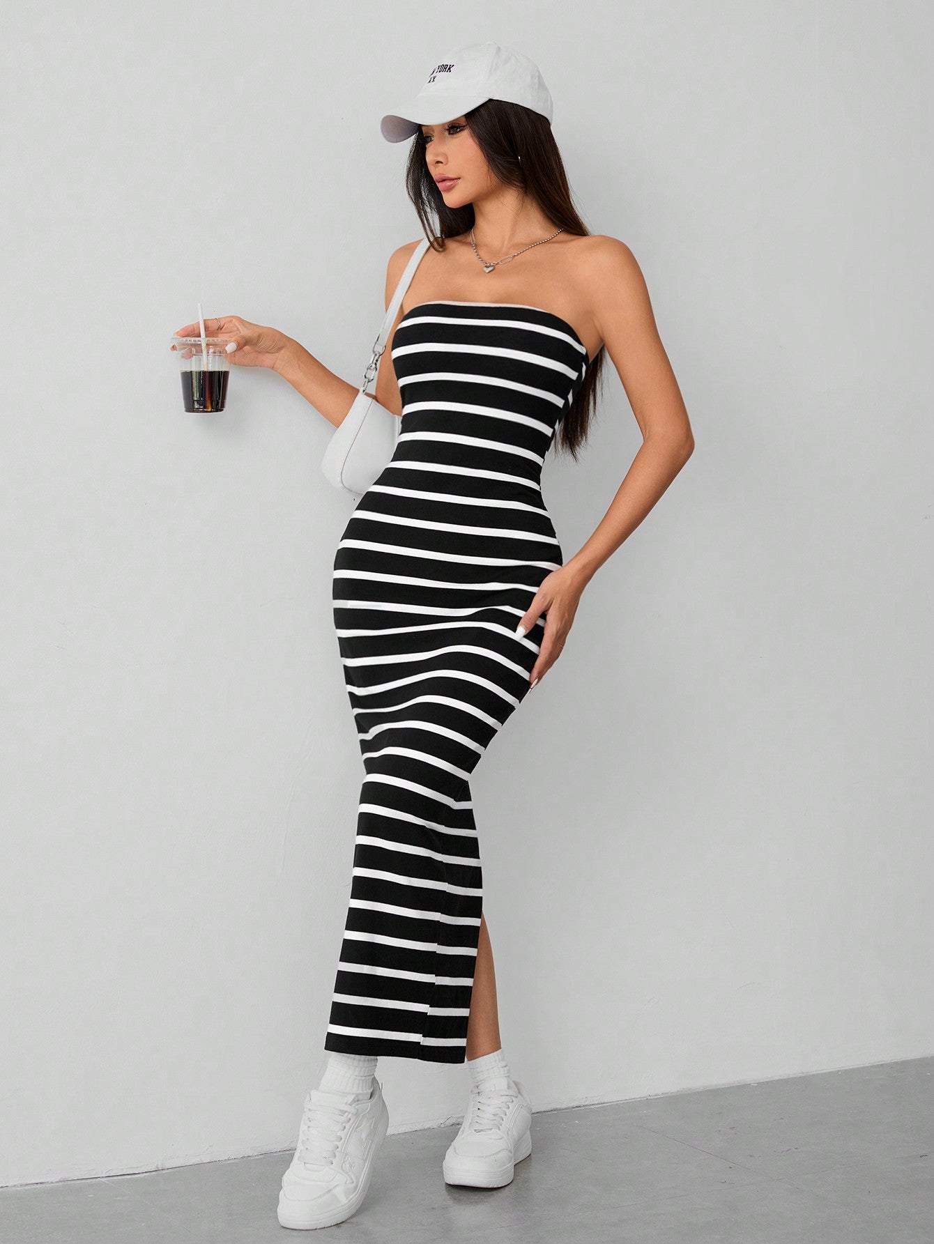 Split Back Tube Summer Women Outfit Dress