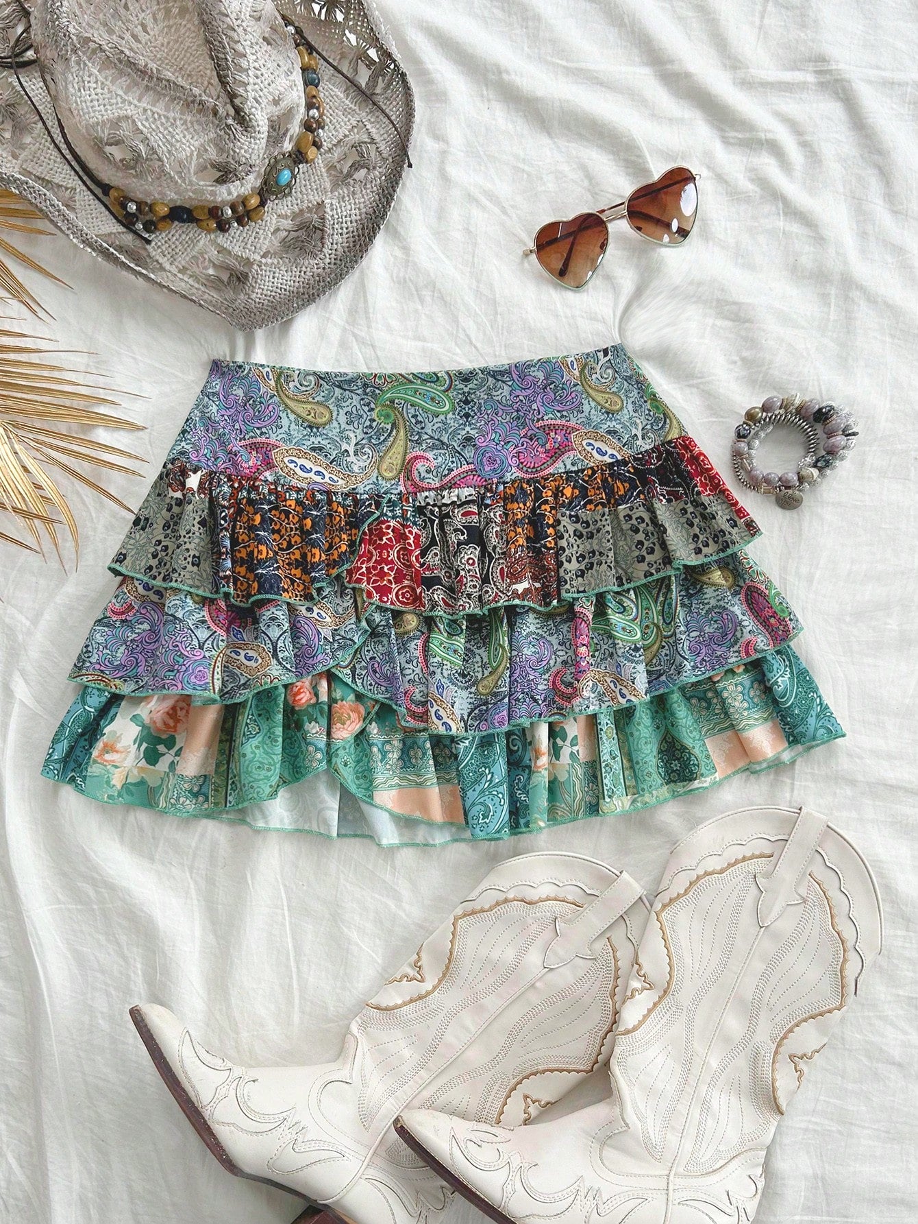 Summer Vacation Romantic Mini Skirt, Irregular Multi-Layered Cake-Style Skirt In White Texture Fabric, Women's Skirt