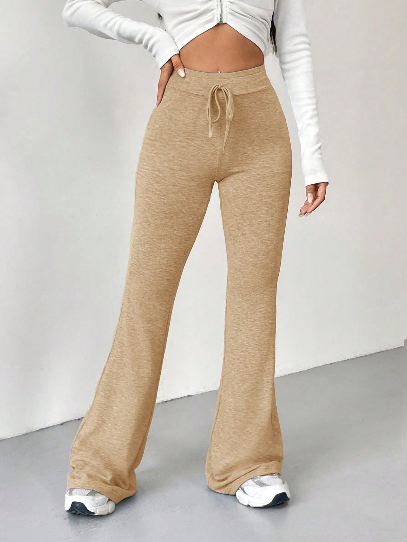 Women's High Waisted Tie Belt Flared Palazzo Pants