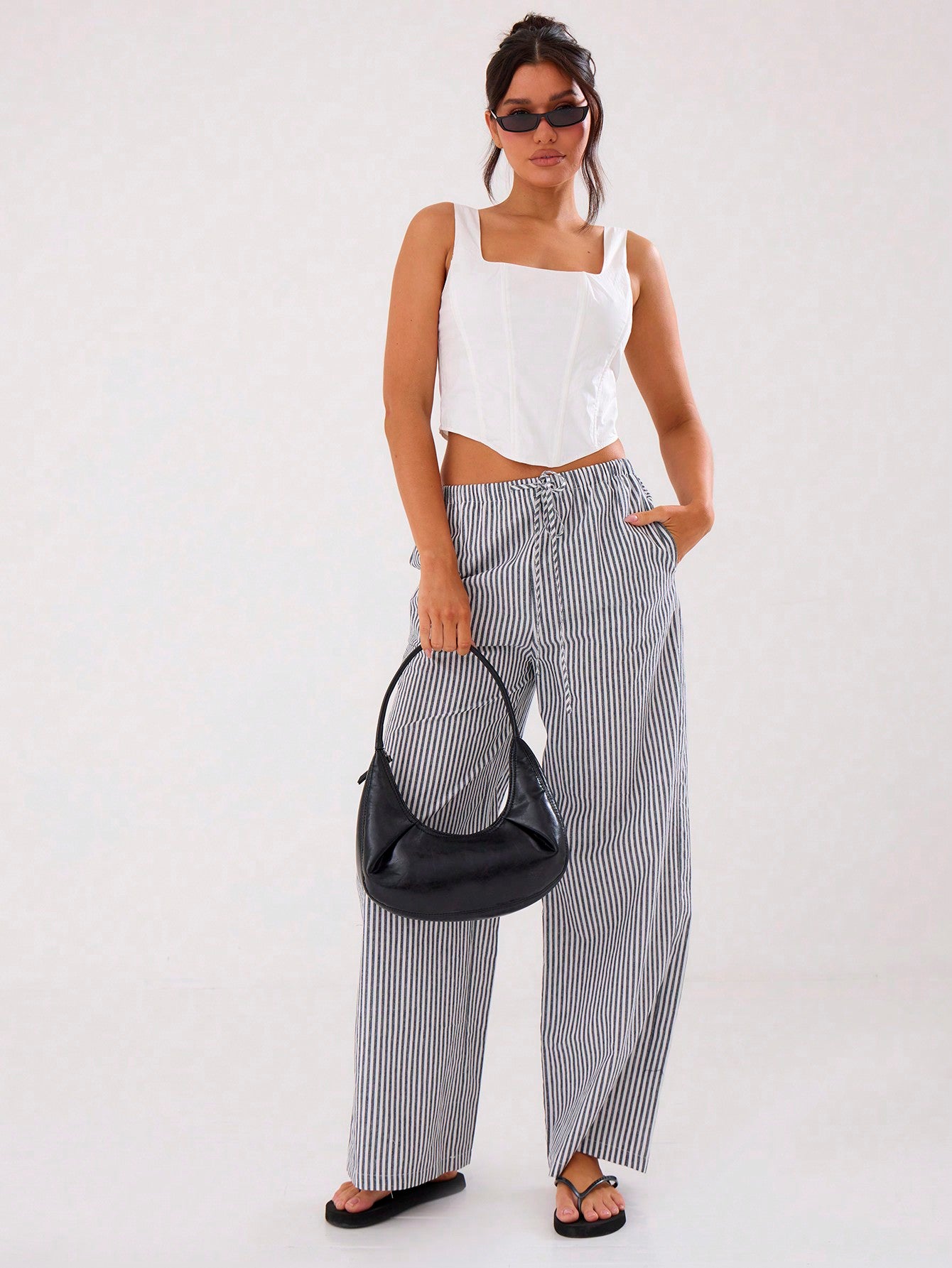 Textured Linen Feel Tie Waist Trouser