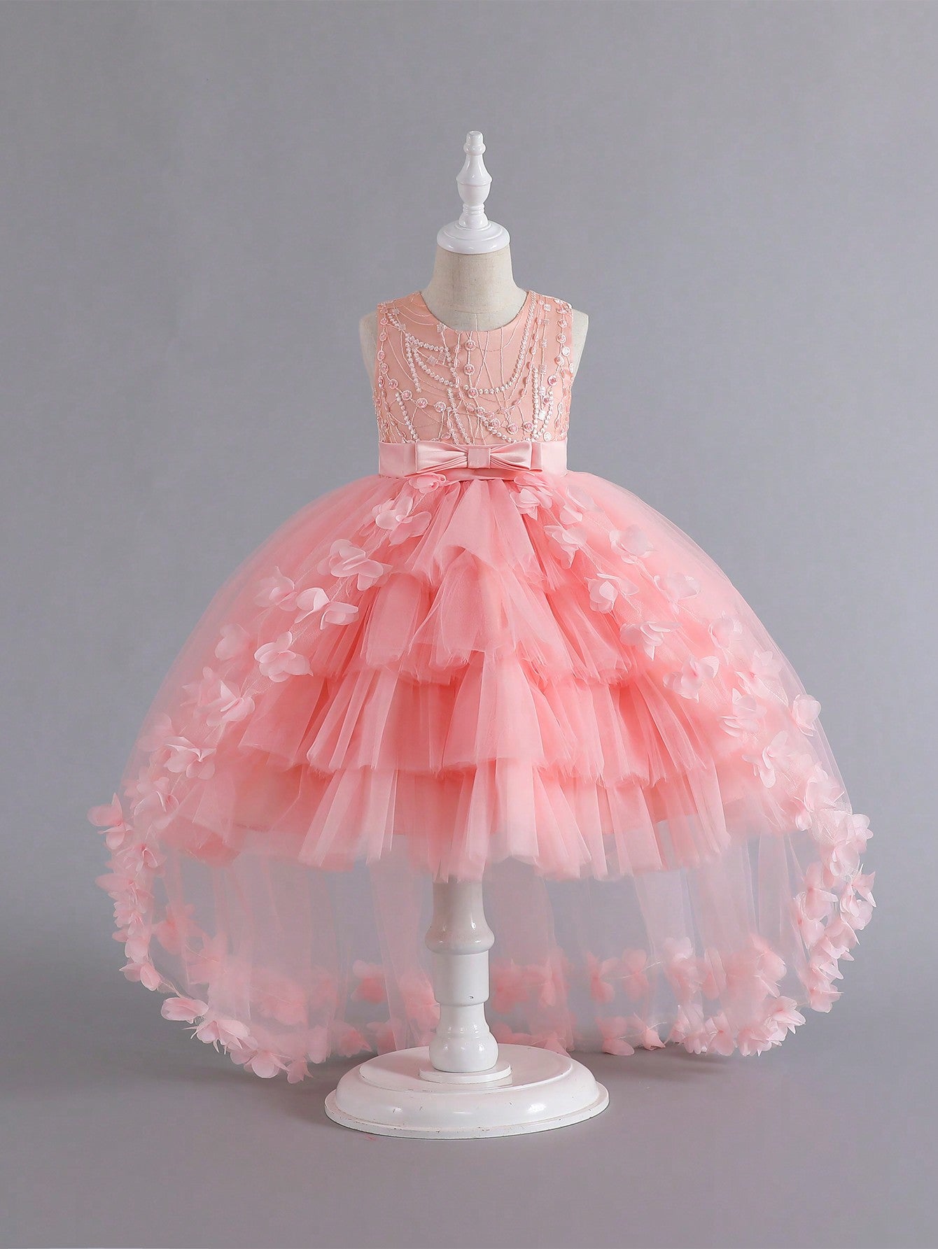 Blossomsprite Kids Young Girl Floor-Length Butterfly Decor Heavy-Duty Mesh Elegant Birthday Party Casual Princess Dress