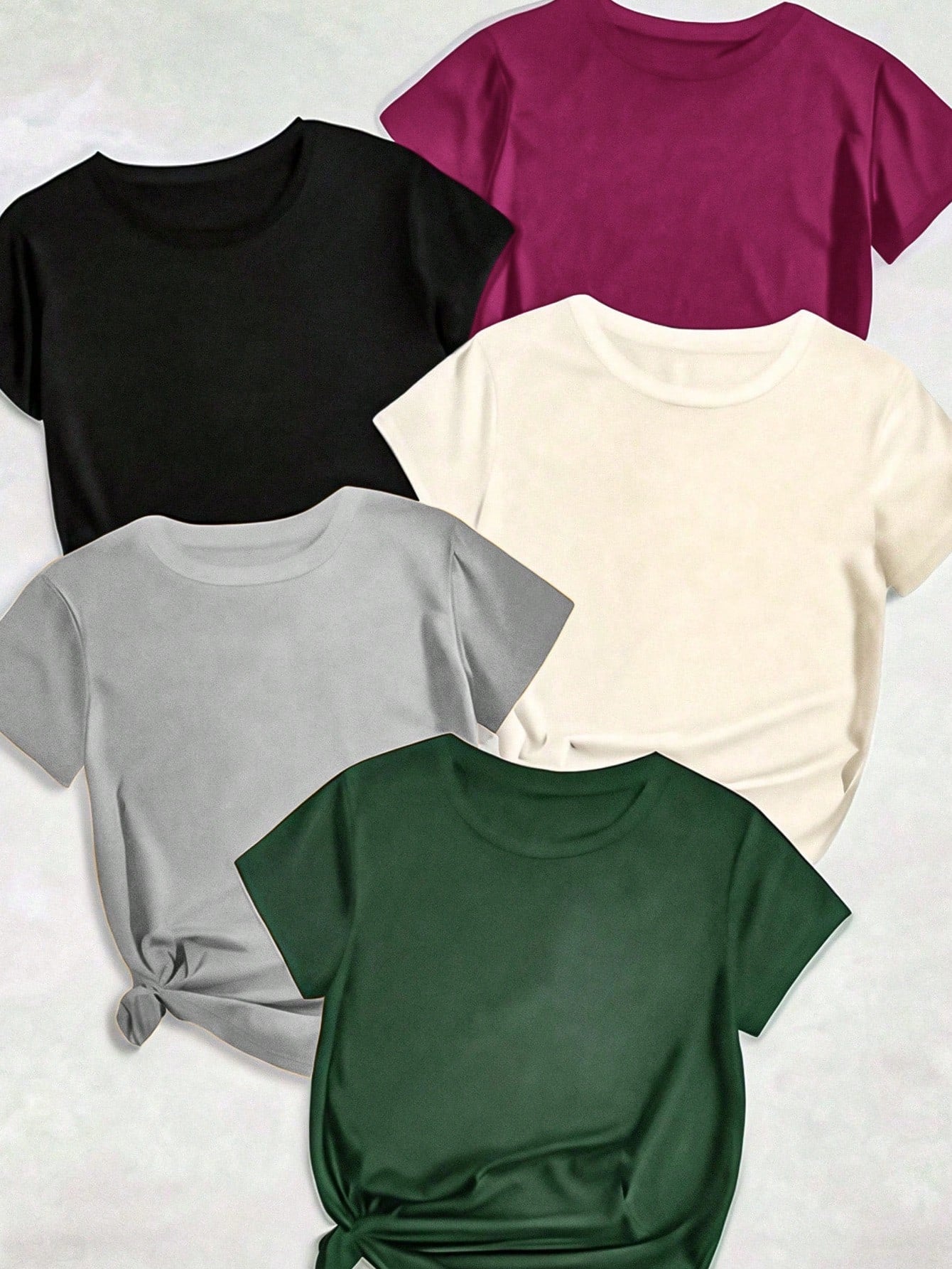 Plus Size Round Neck Short Sleeve Solid Color T-Shirt