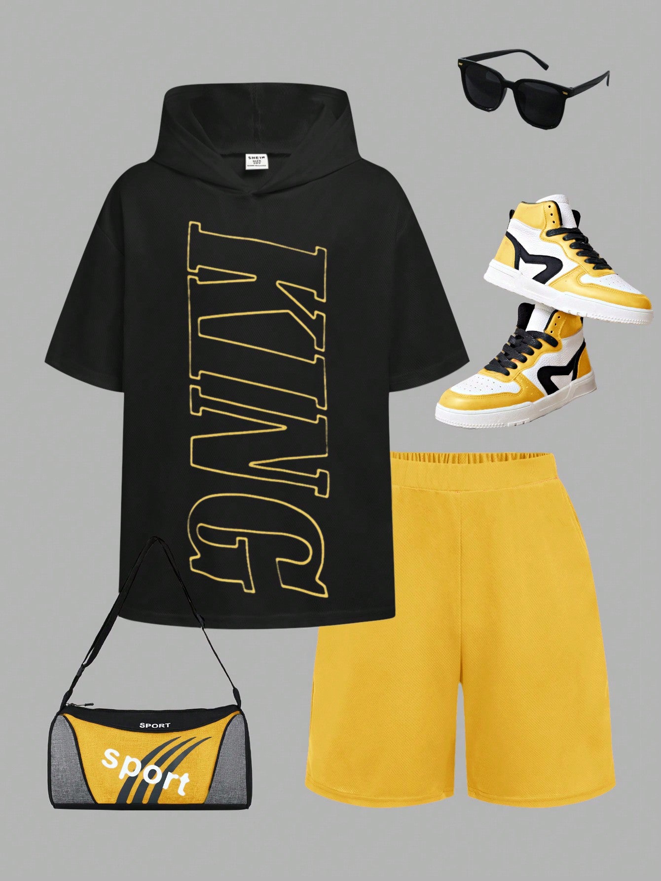 Tween Boy Letter Print Hooded Short Sleeve T-Shirt And Shorts Set