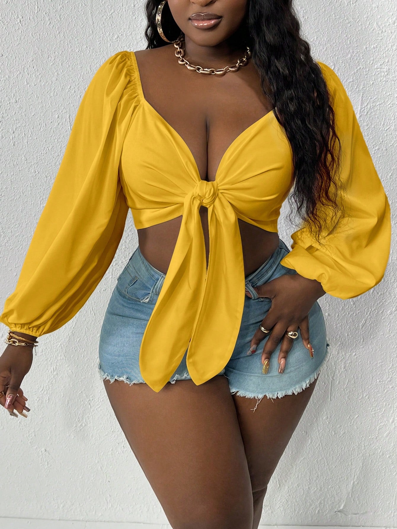 Plus Size Summer Front Tie Casual Top