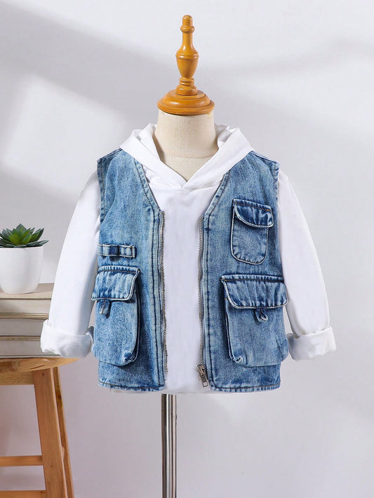 Streecool Kids Toddler Boys' Casual Cool Workwear Style Multi-Pocket Denim Vest