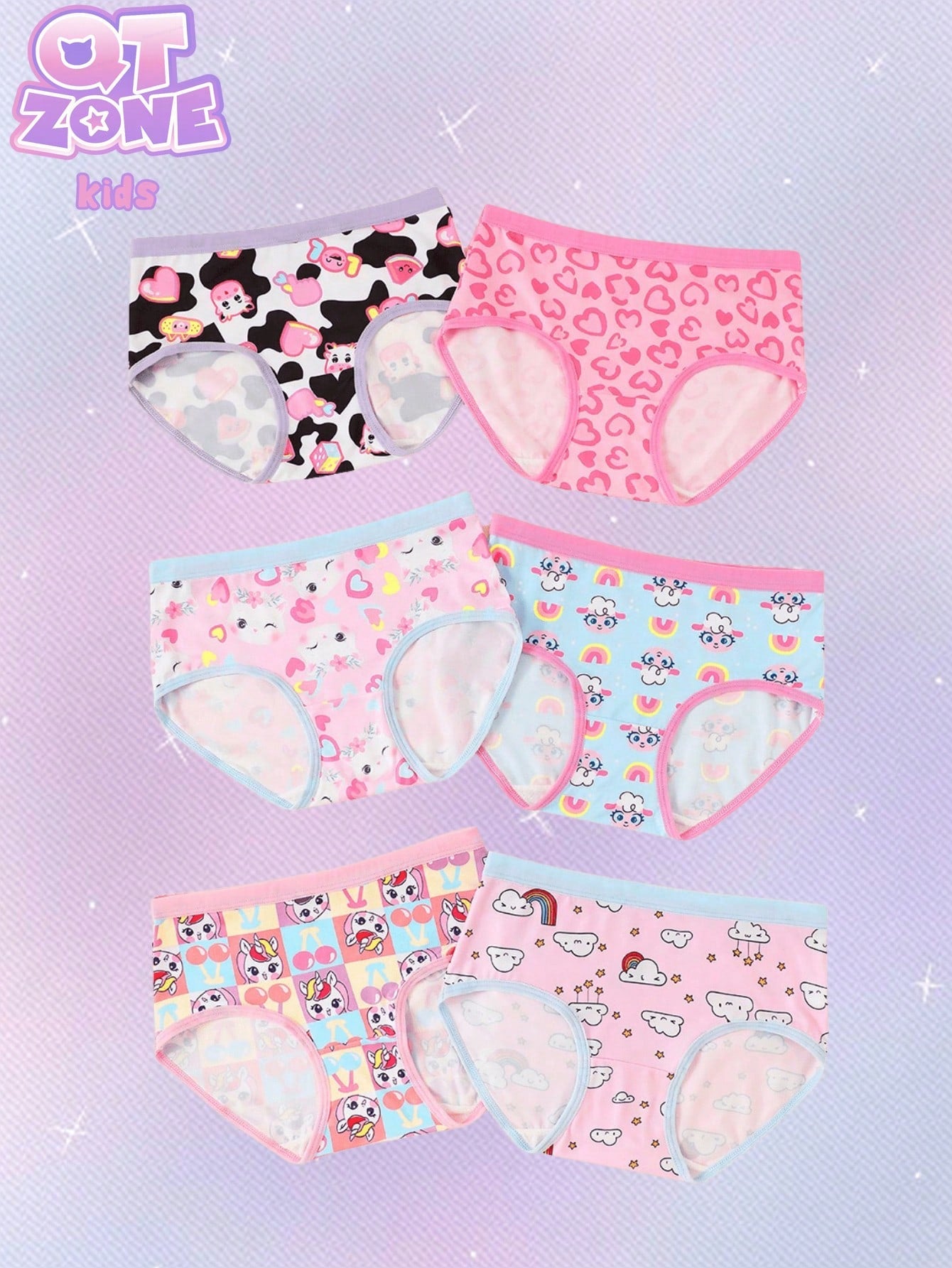 Young Girls 6pcs Cartoon Graphic Underwear