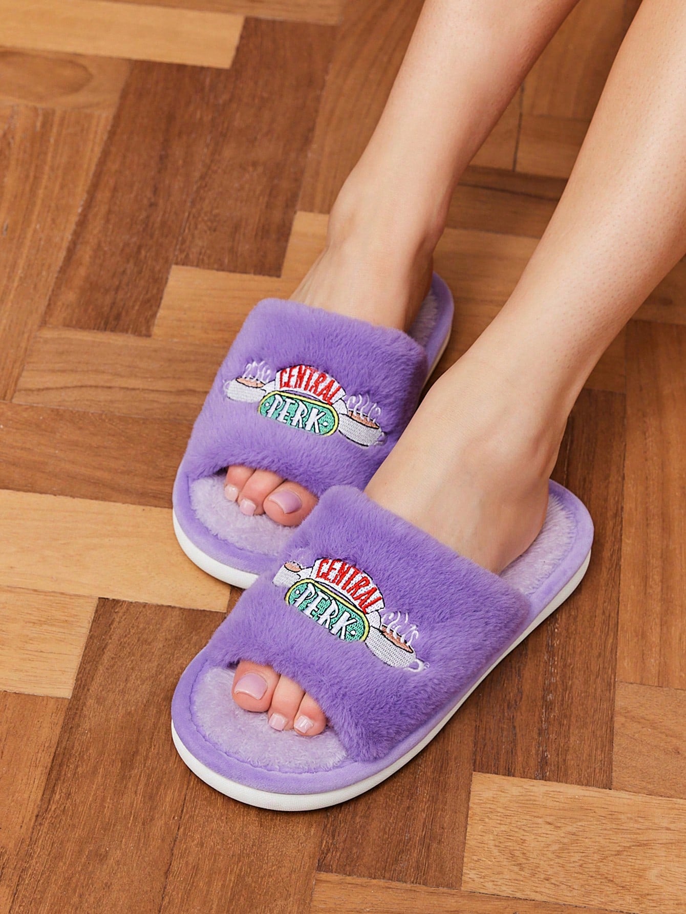 FRIENDS X Letter Embroidered Plush Women's Slippers, Soft And Comfortable For Autumn/Winter