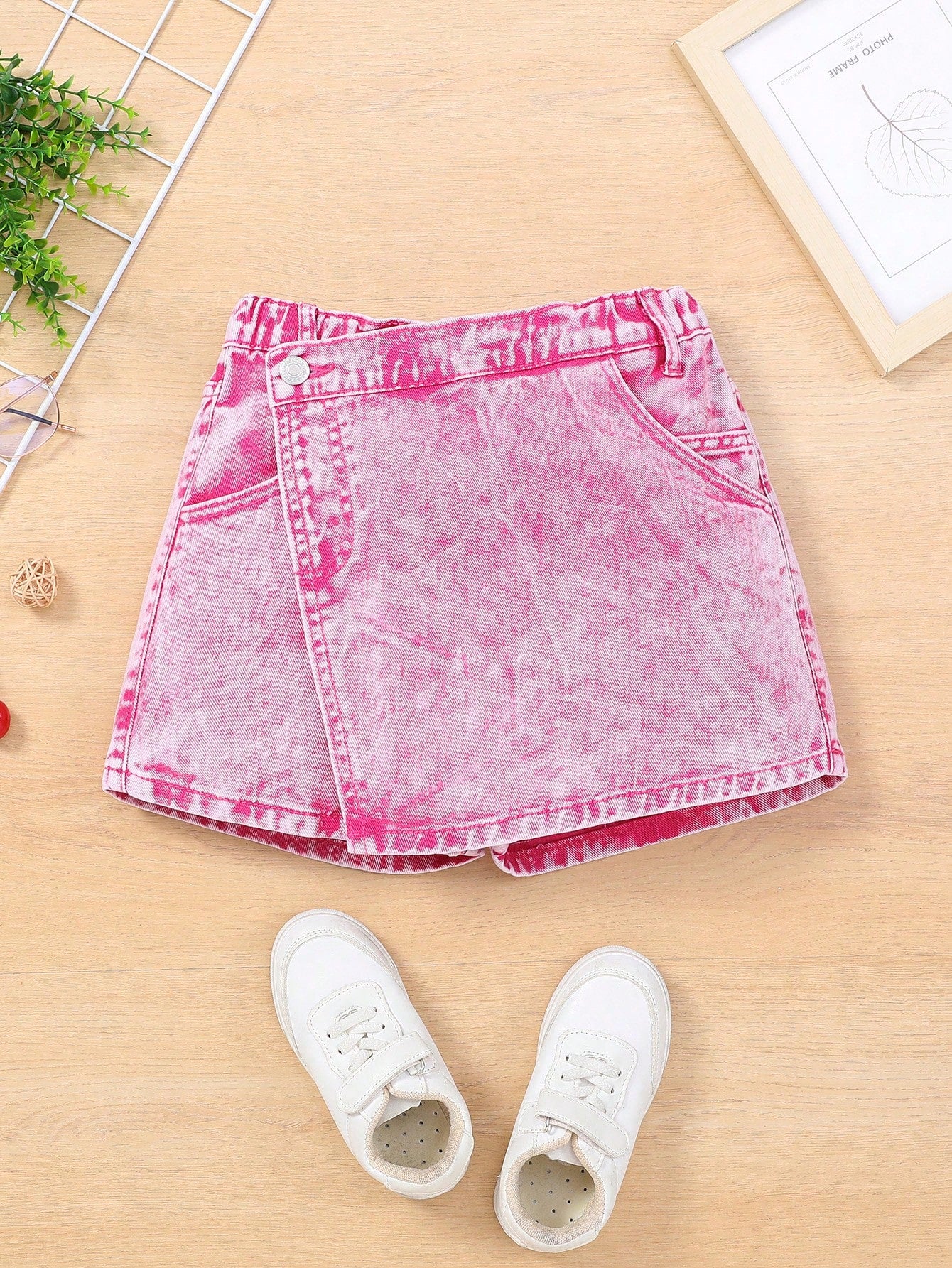 Kids Tween Girl Irregular Design Heavy Washed Ripped Denim Skort, Fashionable And Versatile, Anti-Exposure