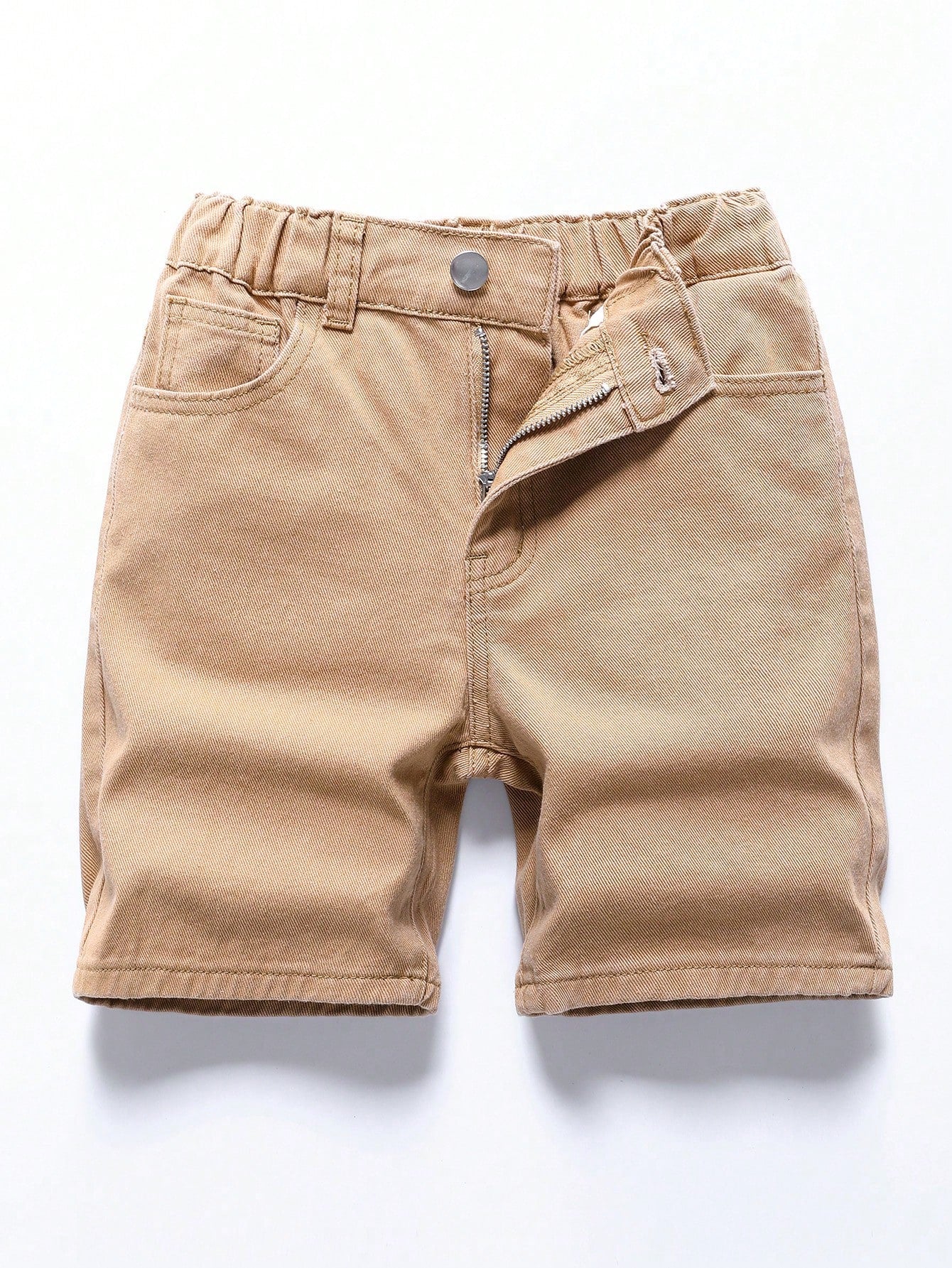 Tween Boy Comfortable And Versatile Loose Straight White Cotton Denim Shorts, Knee Length