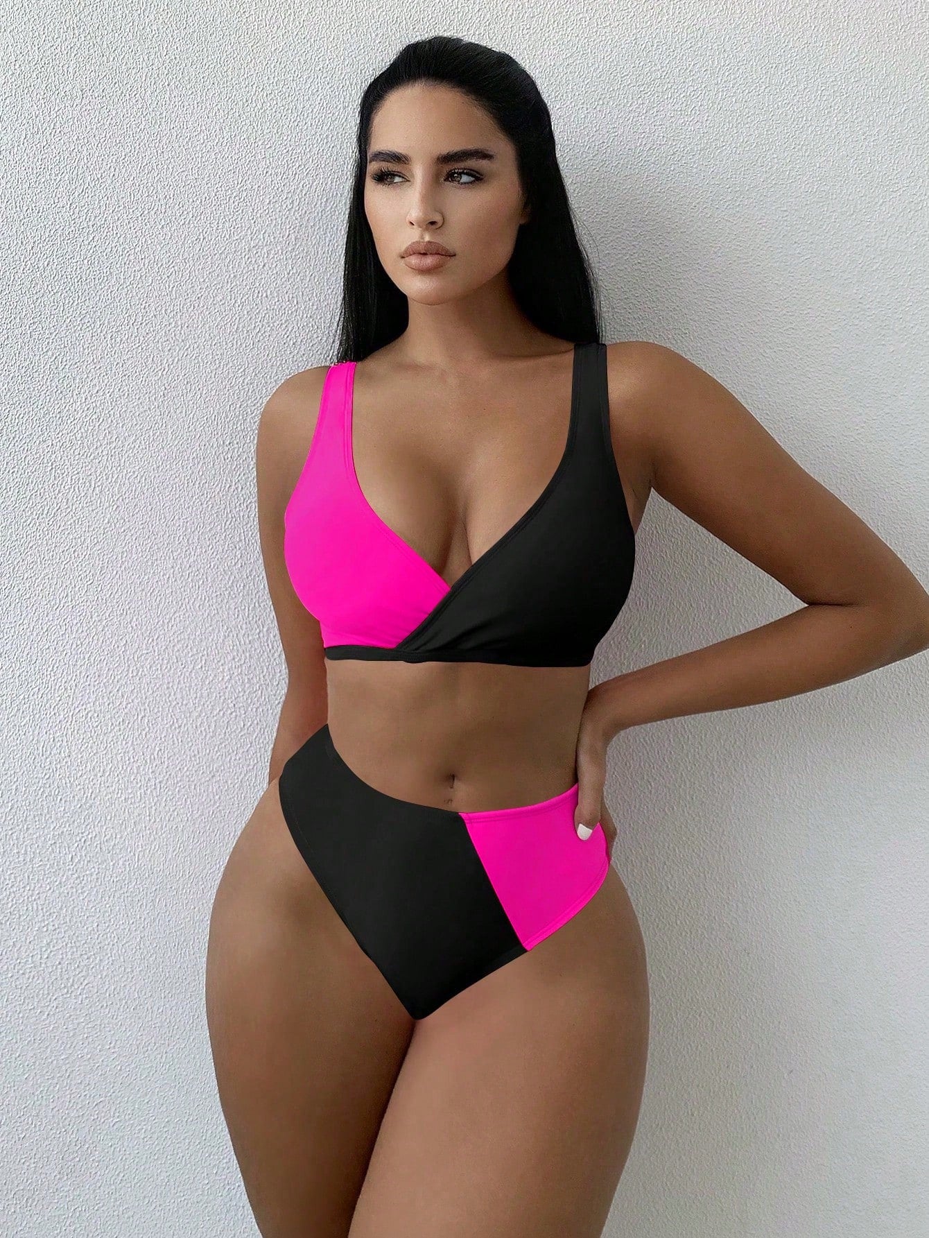 Swim Summer Beach Color Block High Waisted Bikini