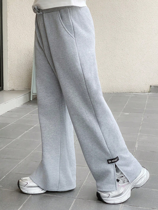 Tween Boy Loose Casual Split Hem Long  Grey Sweatpants