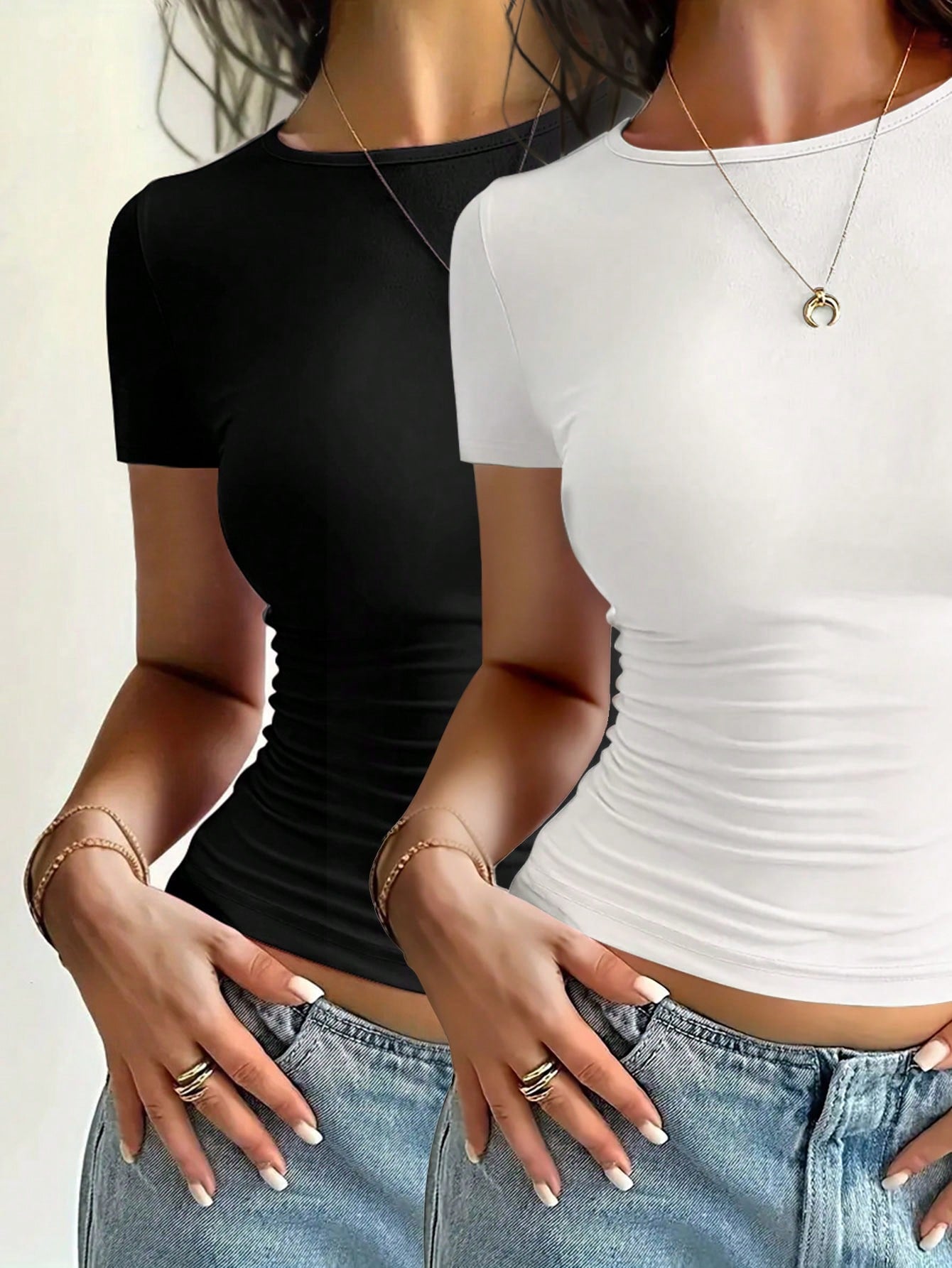 Ladies' Simple Solid Color Round Neck T-Shirt For Daily Wear