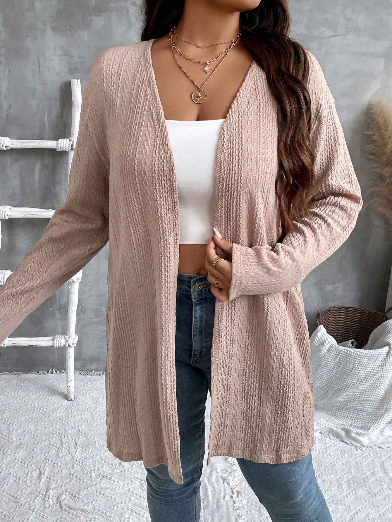 Plus Drop Shoulder Open Front Summer Coat