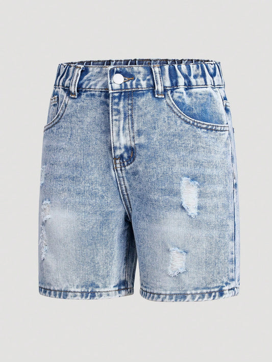 Streecool Kids Tween Boys' Ripped Denim Shorts With Pocket, Summer Casual Wear