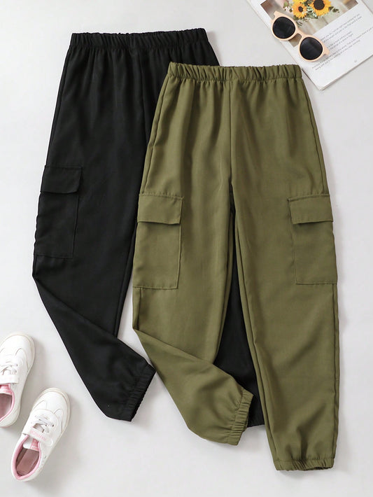 2pcs/Set Fashionable Multi-Pocket Long Pants For Teenage Boys, Suitable For Spring, Summer, And Autumn