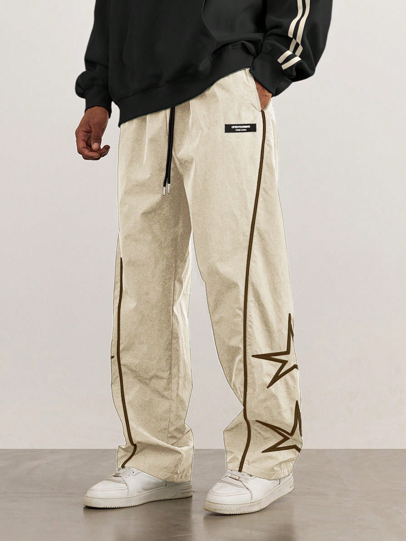 Loose Fit Men's Star Pattern Side Striped Pants