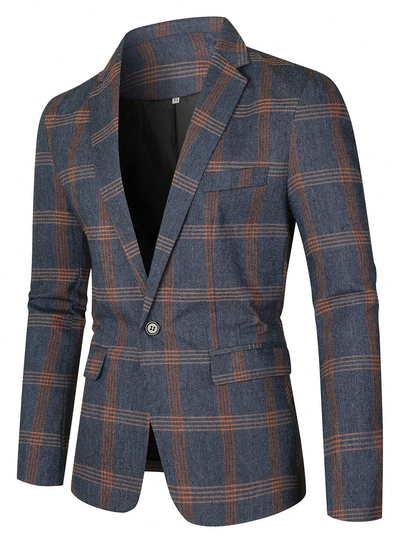 Men Plaid Single Button Blazer