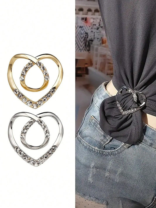 2pcs Lovely Knot Heart Brooches - Sparkling Rhinestone Inlaid Hollow Design - Versatile Scarf Clip, Suitable For Girls' Dresses, Shawls, And Capes