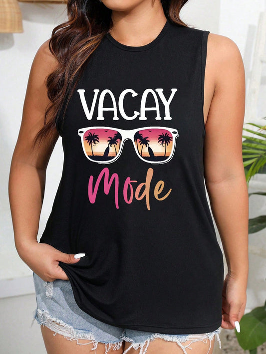 Plus Size Pattern Printed Tank Top For Summer