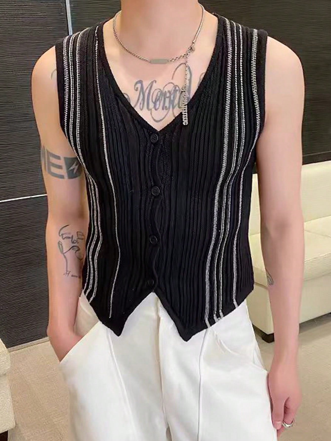 Men's Solid Color Sleeveless Knitted Vest For Daily Wear