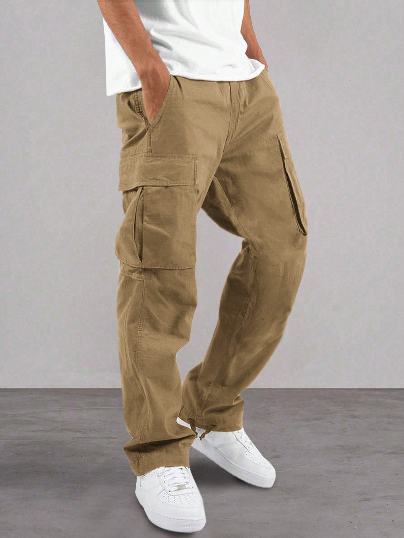 Men Flap Pocket Drawstring Waist Pants