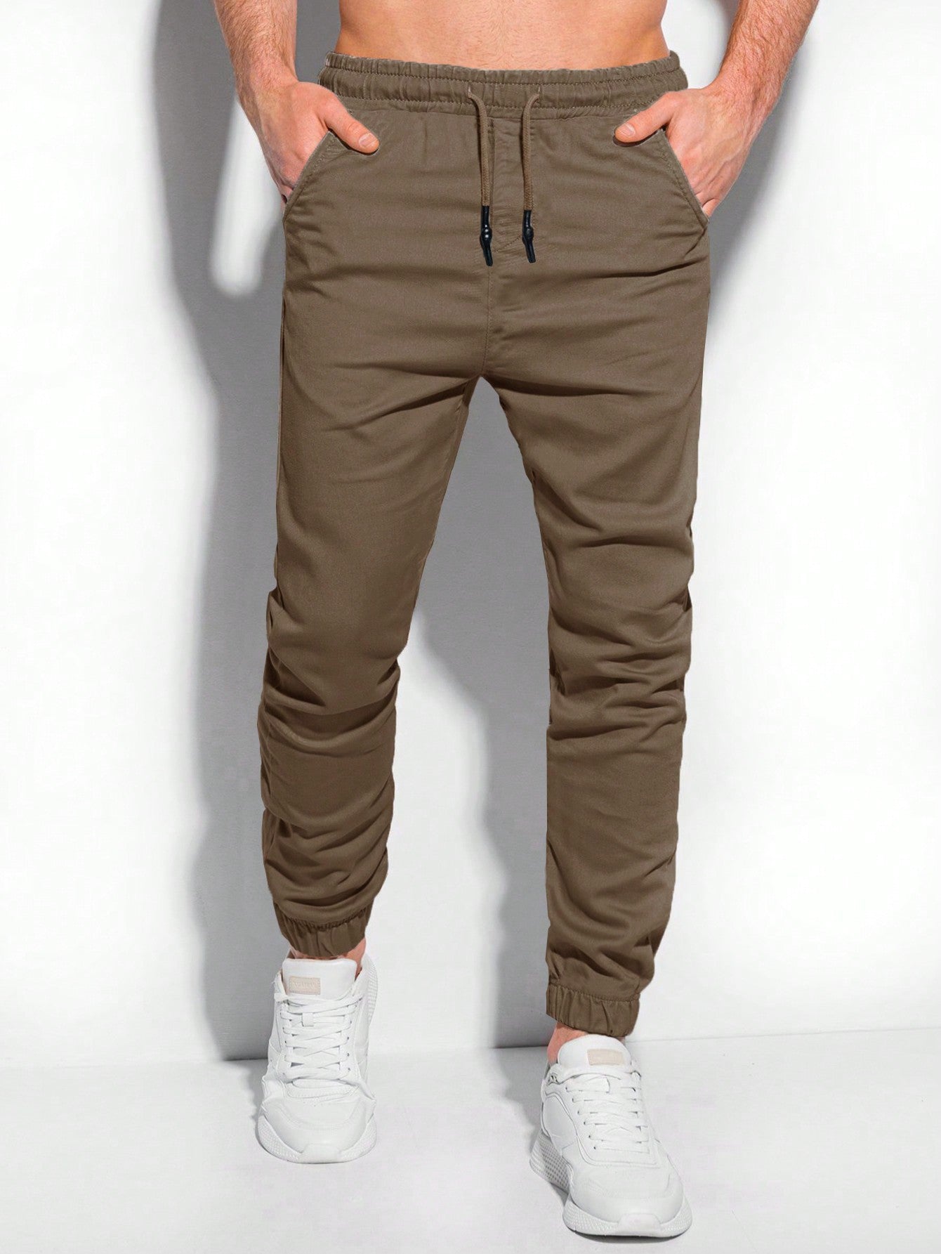 Men Drawstring Waist Slant Pocket Pants