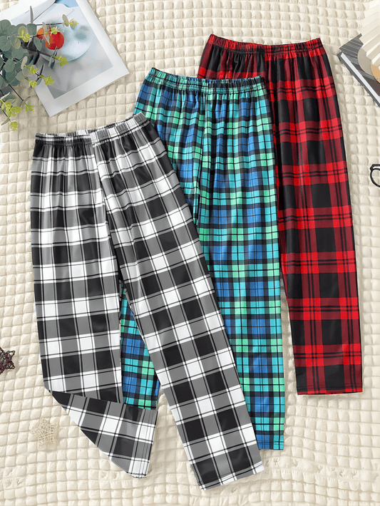 3 Pieces Of Boys' Casual Checkered Straight Tube Loose, Soft And Comfortable Pants, Suitable For Spring And Autumn Children's Clothing, Comfortable Fabric