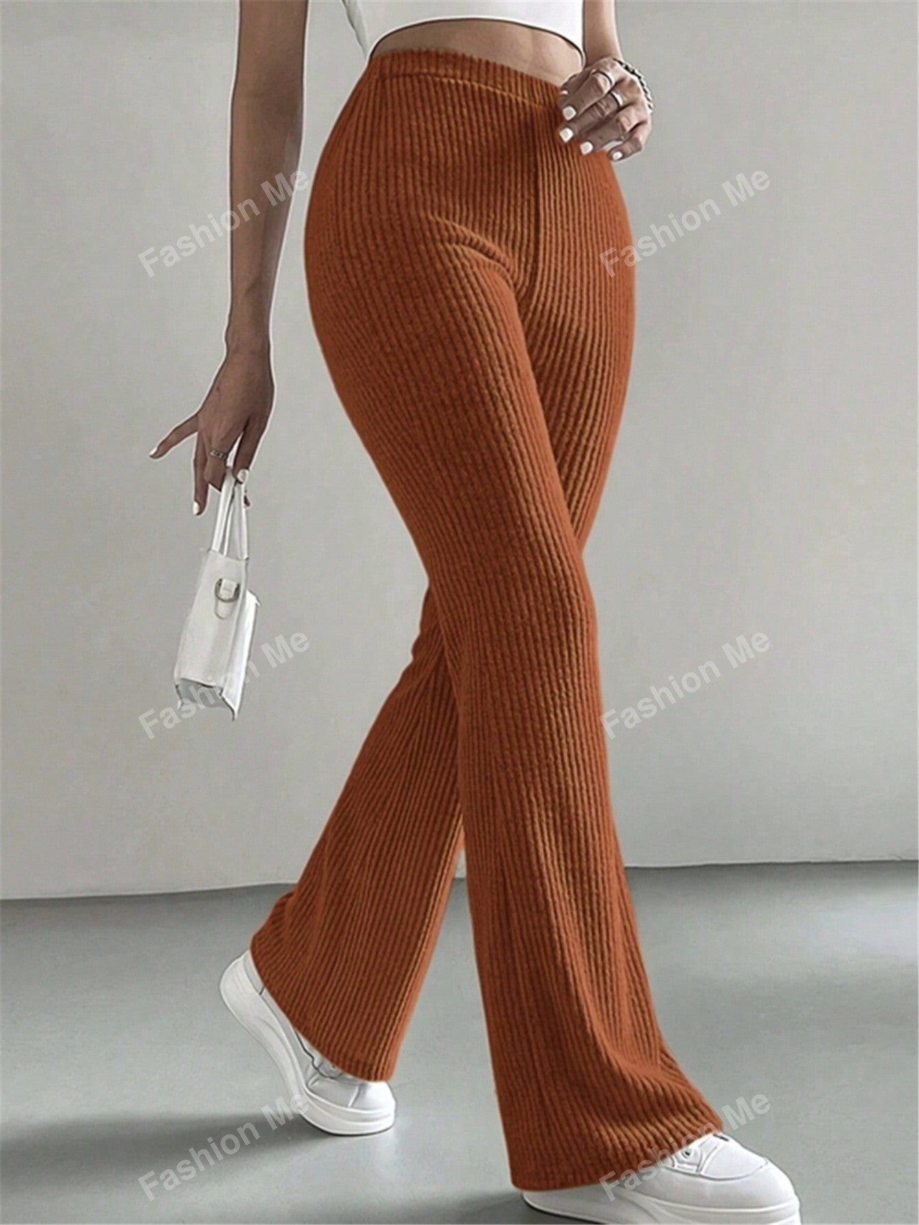 Solid Color Ribbed Knitted Casual Simple Long Pants